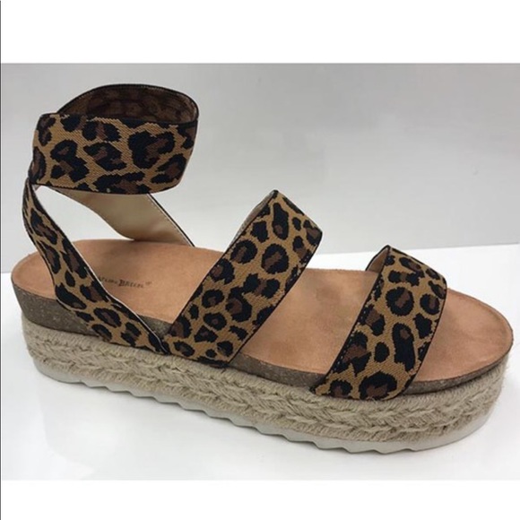 Leopard Espadrilles Platform Two Strap Sandals - Picture 2 of 5